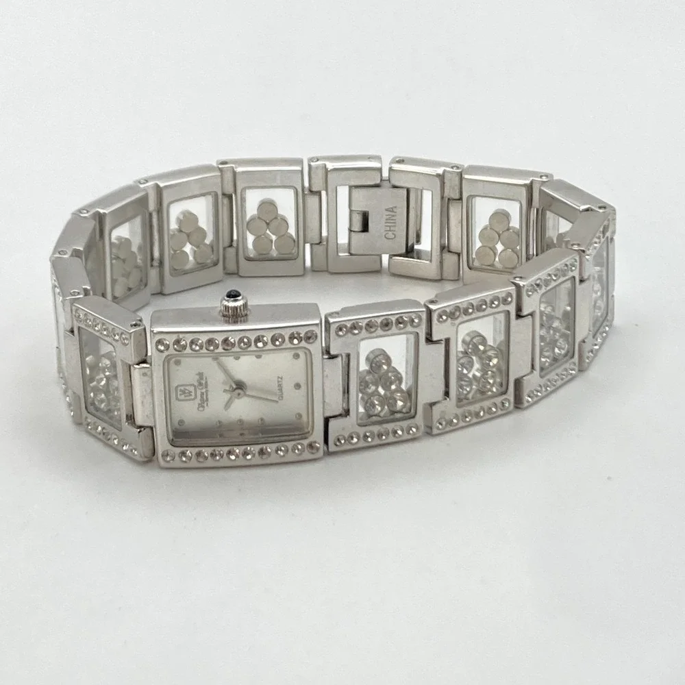 Victoria Wieck Women's Watch Silver Tone Floating Crystals New Battery 6.75
